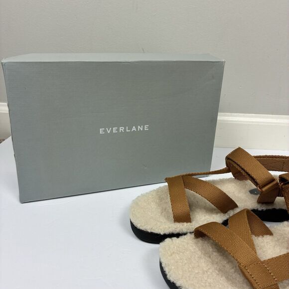 Everlane Woman Sandals Sz 8 Renew Teddy Sporty‎ Lounge Sandal Tan Sherpa NEW - Picture 4 of 9
